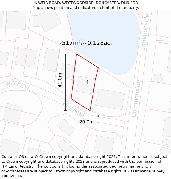 4, WEIR ROAD, WESTWOODSIDE, DONCASTER, DN9 2DB: Plot and title map