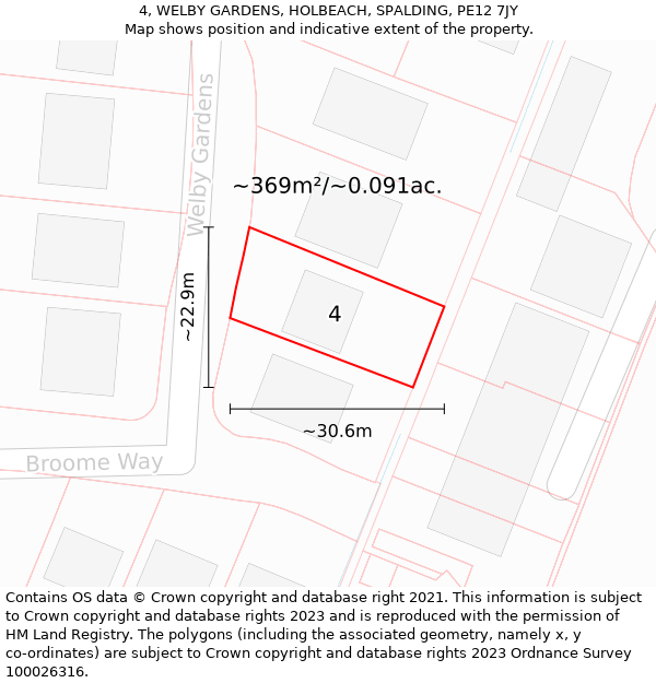 4, WELBY GARDENS, HOLBEACH, SPALDING, PE12 7JY: Plot and title map