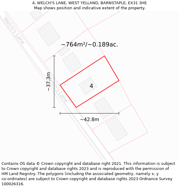 4, WELCH'S LANE, WEST YELLAND, BARNSTAPLE, EX31 3HE: Plot and title map