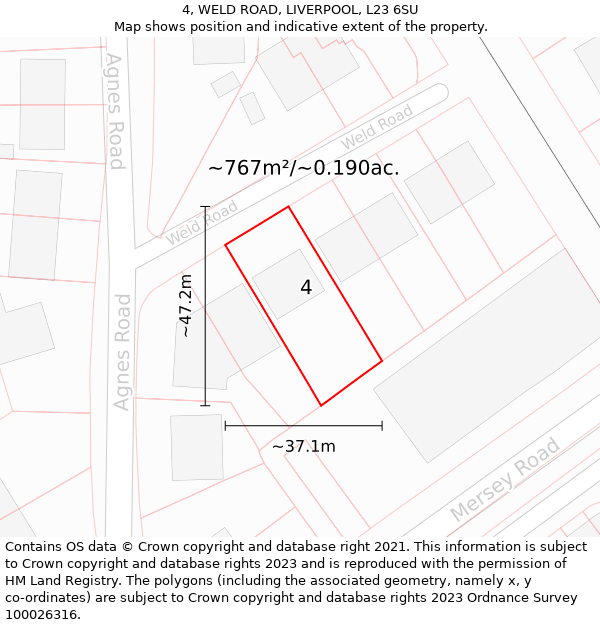 4, WELD ROAD, LIVERPOOL, L23 6SU: Plot and title map