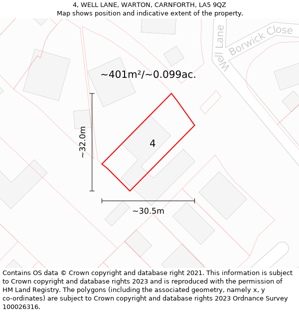 4, WELL LANE, WARTON, CARNFORTH, LA5 9QZ: Plot and title map