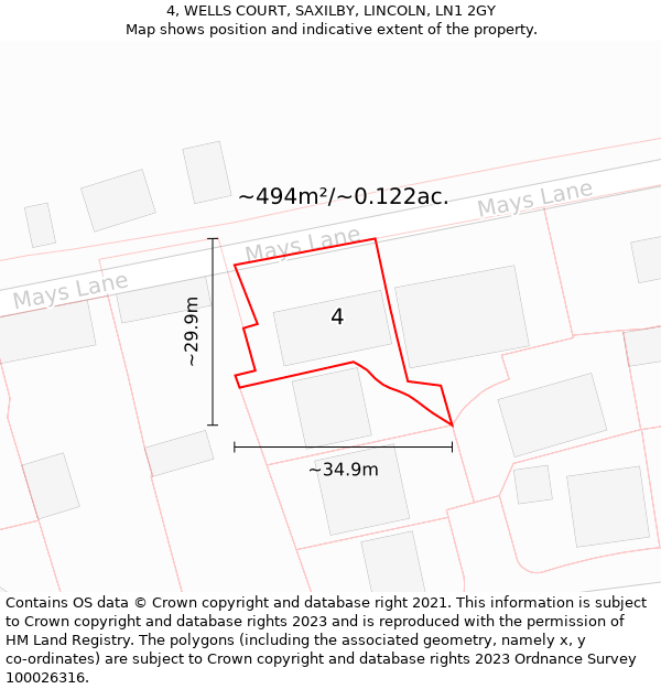 4, WELLS COURT, SAXILBY, LINCOLN, LN1 2GY: Plot and title map