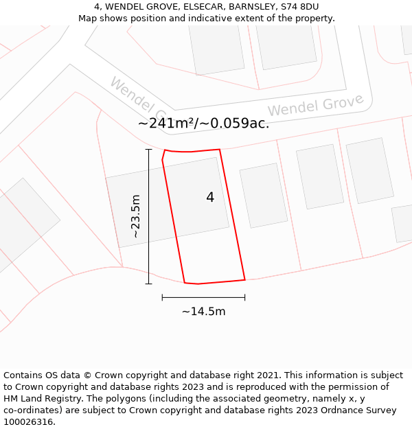 4, WENDEL GROVE, ELSECAR, BARNSLEY, S74 8DU: Plot and title map