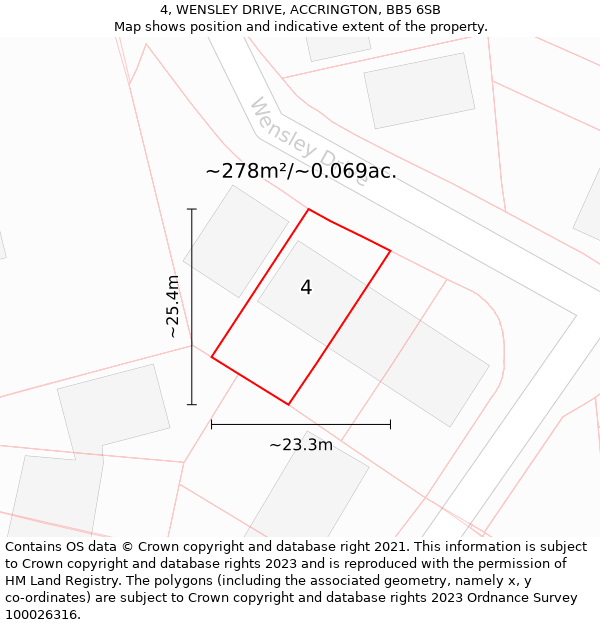 4, WENSLEY DRIVE, ACCRINGTON, BB5 6SB: Plot and title map