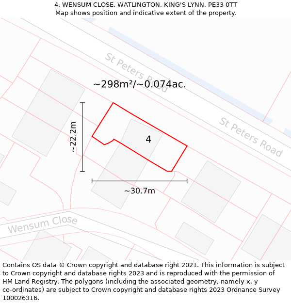 4, WENSUM CLOSE, WATLINGTON, KING'S LYNN, PE33 0TT: Plot and title map