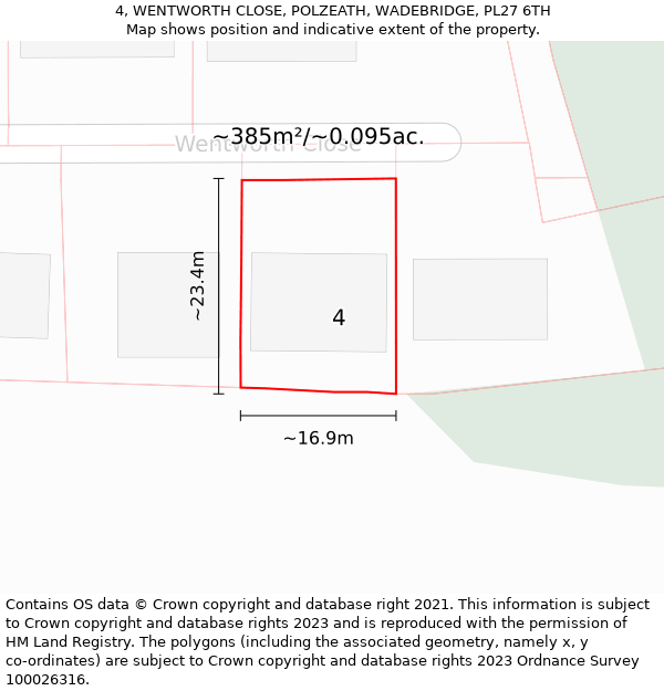 4, WENTWORTH CLOSE, POLZEATH, WADEBRIDGE, PL27 6TH: Plot and title map