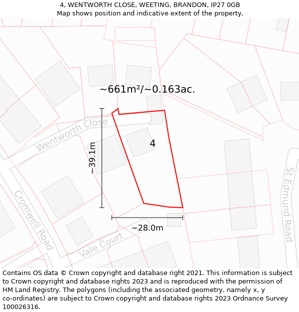 4, WENTWORTH CLOSE, WEETING, BRANDON, IP27 0GB: Plot and title map