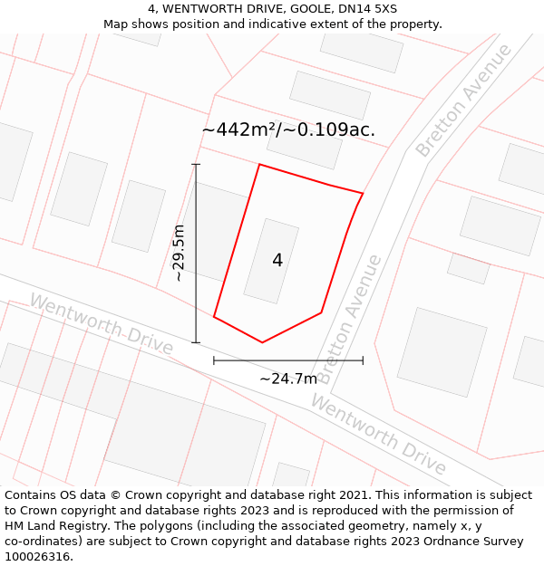 4, WENTWORTH DRIVE, GOOLE, DN14 5XS: Plot and title map