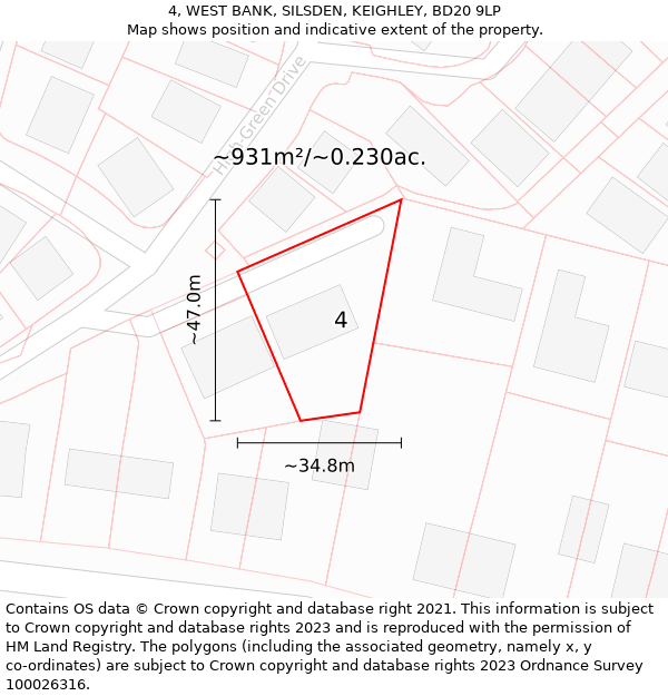 4, WEST BANK, SILSDEN, KEIGHLEY, BD20 9LP: Plot and title map