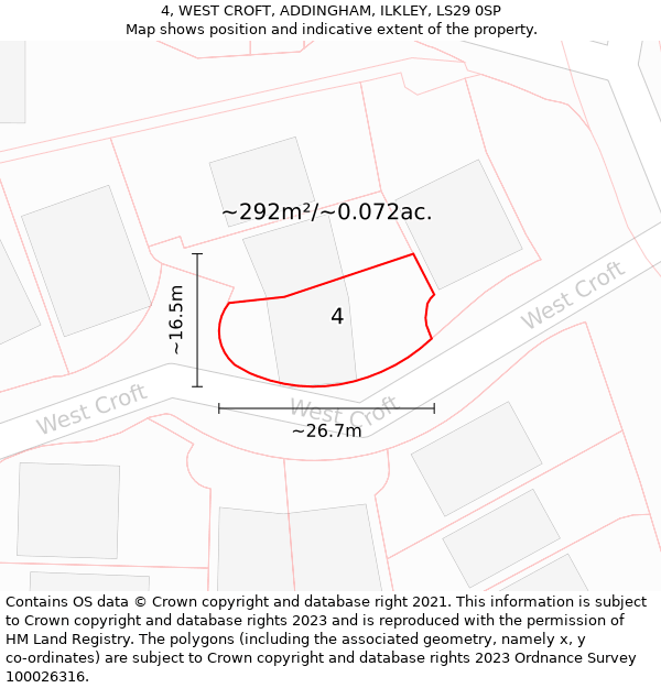 4, WEST CROFT, ADDINGHAM, ILKLEY, LS29 0SP: Plot and title map