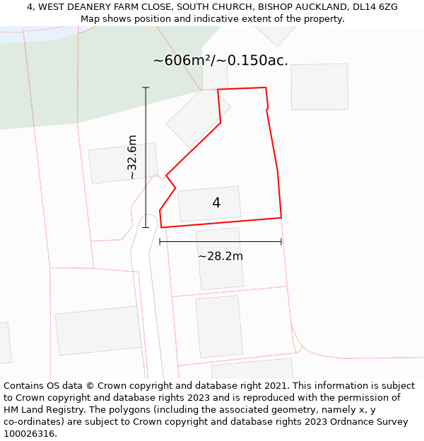 4, WEST DEANERY FARM CLOSE, SOUTH CHURCH, BISHOP AUCKLAND, DL14 6ZG: Plot and title map