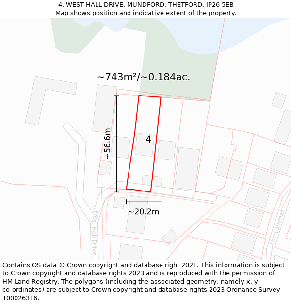 4, WEST HALL DRIVE, MUNDFORD, THETFORD, IP26 5EB: Plot and title map