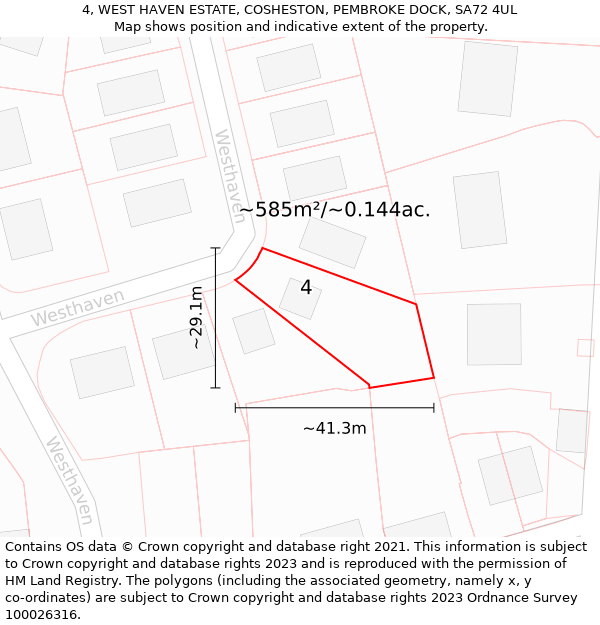 4, WEST HAVEN ESTATE, COSHESTON, PEMBROKE DOCK, SA72 4UL: Plot and title map