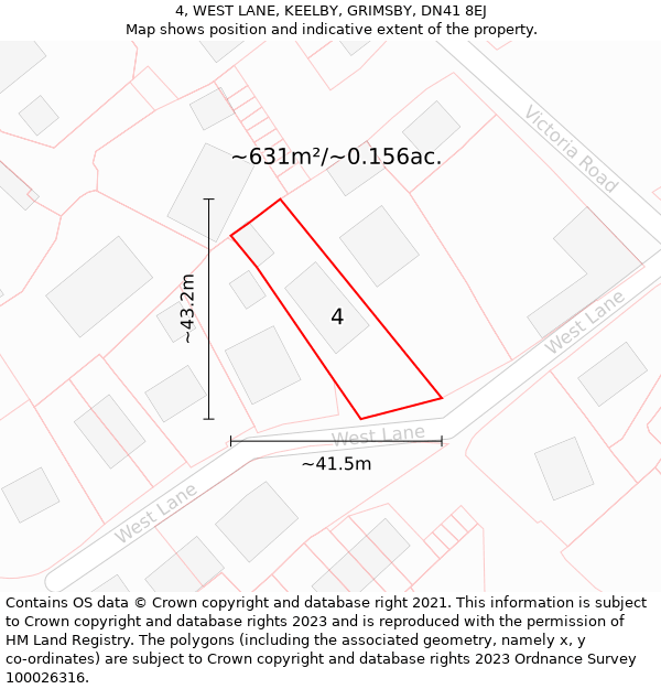 4, WEST LANE, KEELBY, GRIMSBY, DN41 8EJ: Plot and title map