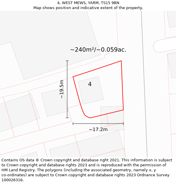 4, WEST MEWS, YARM, TS15 9BN: Plot and title map