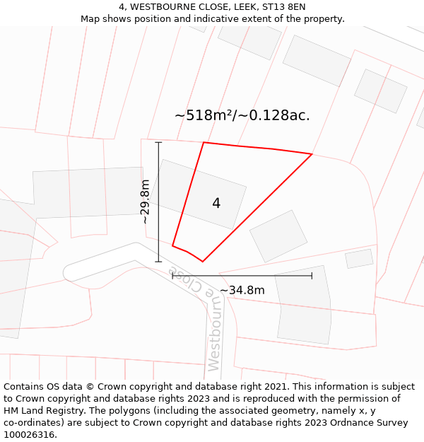 4, WESTBOURNE CLOSE, LEEK, ST13 8EN: Plot and title map