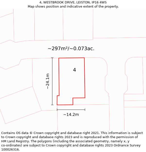 4, WESTBROOK DRIVE, LEISTON, IP16 4WS: Plot and title map