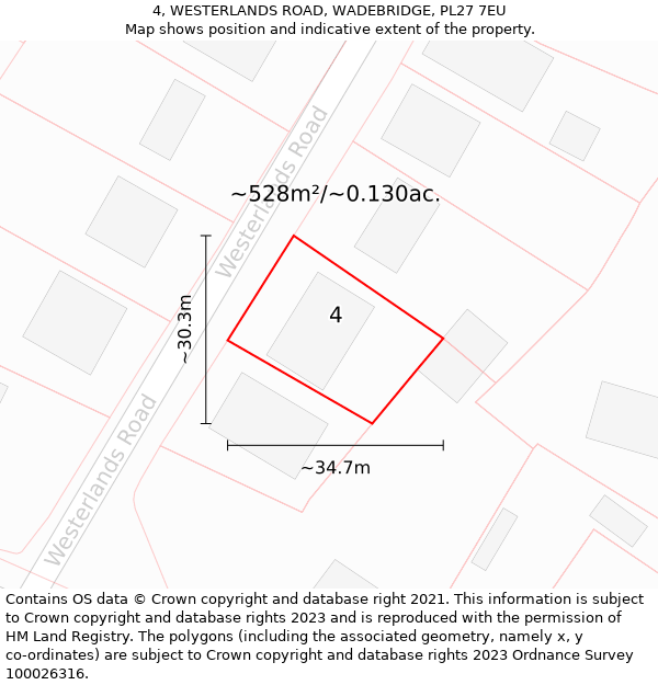 4, WESTERLANDS ROAD, WADEBRIDGE, PL27 7EU: Plot and title map