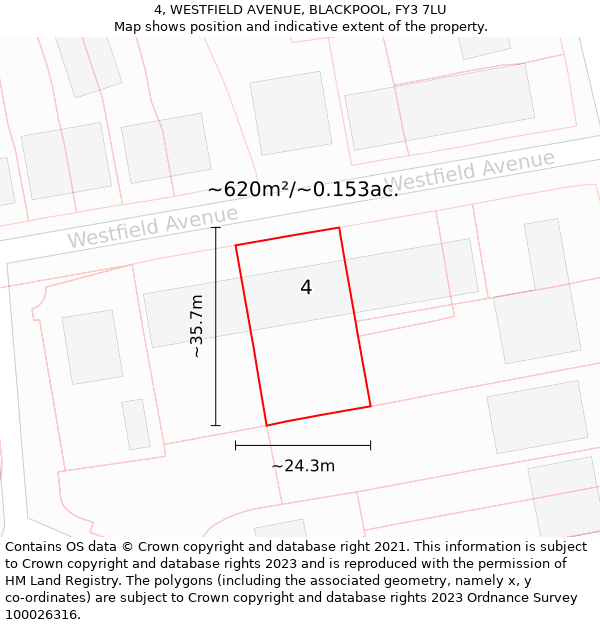 4, WESTFIELD AVENUE, BLACKPOOL, FY3 7LU: Plot and title map