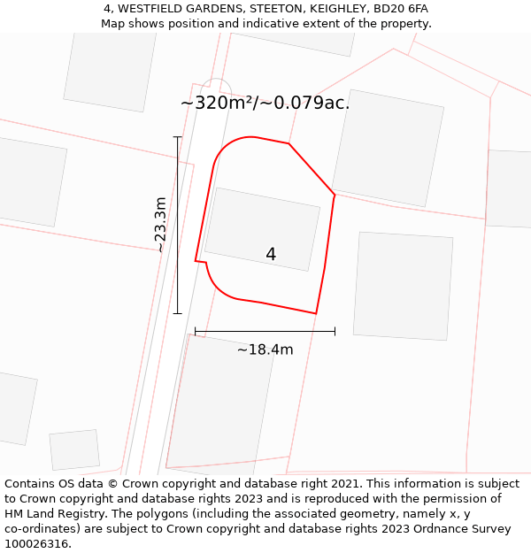 4, WESTFIELD GARDENS, STEETON, KEIGHLEY, BD20 6FA: Plot and title map