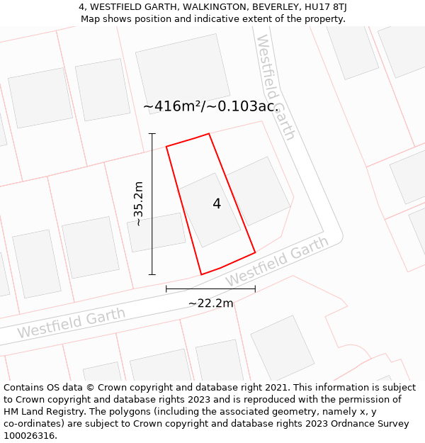 4, WESTFIELD GARTH, WALKINGTON, BEVERLEY, HU17 8TJ: Plot and title map