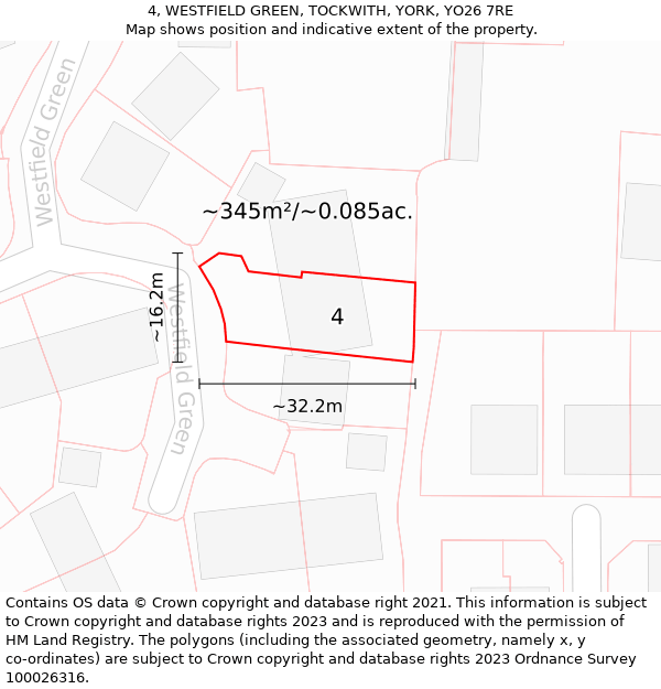 4, WESTFIELD GREEN, TOCKWITH, YORK, YO26 7RE: Plot and title map