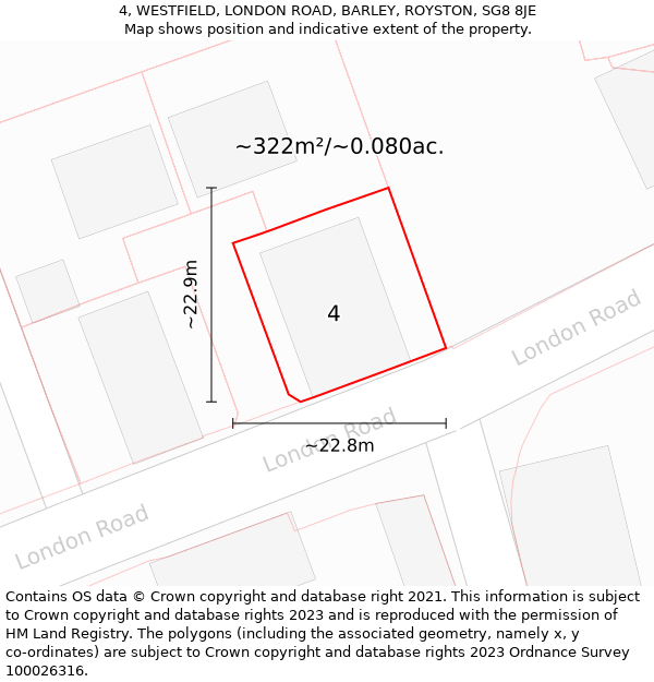 4, WESTFIELD, LONDON ROAD, BARLEY, ROYSTON, SG8 8JE: Plot and title map