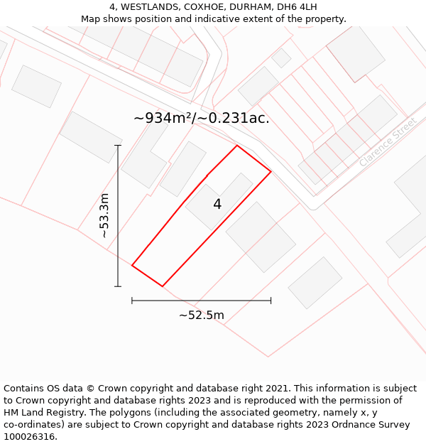 4, WESTLANDS, COXHOE, DURHAM, DH6 4LH: Plot and title map