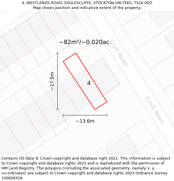 4, WESTLANDS ROAD, EAGLESCLIFFE, STOCKTON-ON-TEES, TS16 0DZ: Plot and title map