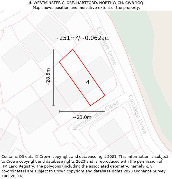 4, WESTMINSTER CLOSE, HARTFORD, NORTHWICH, CW8 1GQ: Plot and title map