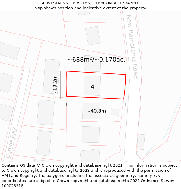 4, WESTMINSTER VILLAS, ILFRACOMBE, EX34 9NX: Plot and title map