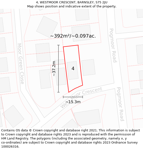 4, WESTMOOR CRESCENT, BARNSLEY, S75 2JU: Plot and title map