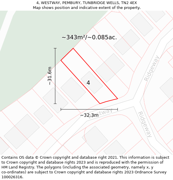 4, WESTWAY, PEMBURY, TUNBRIDGE WELLS, TN2 4EX: Plot and title map