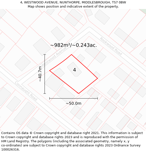 4, WESTWOOD AVENUE, NUNTHORPE, MIDDLESBROUGH, TS7 0BW: Plot and title map