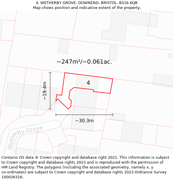 4, WETHERBY GROVE, DOWNEND, BRISTOL, BS16 6QB: Plot and title map