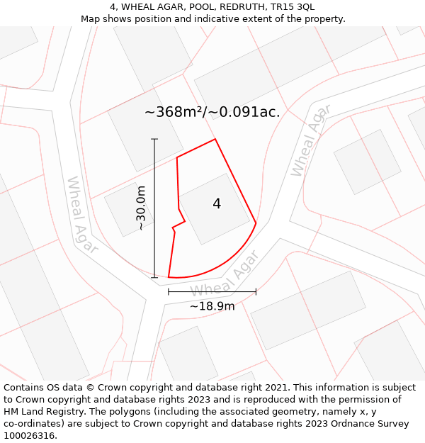 4, WHEAL AGAR, POOL, REDRUTH, TR15 3QL: Plot and title map