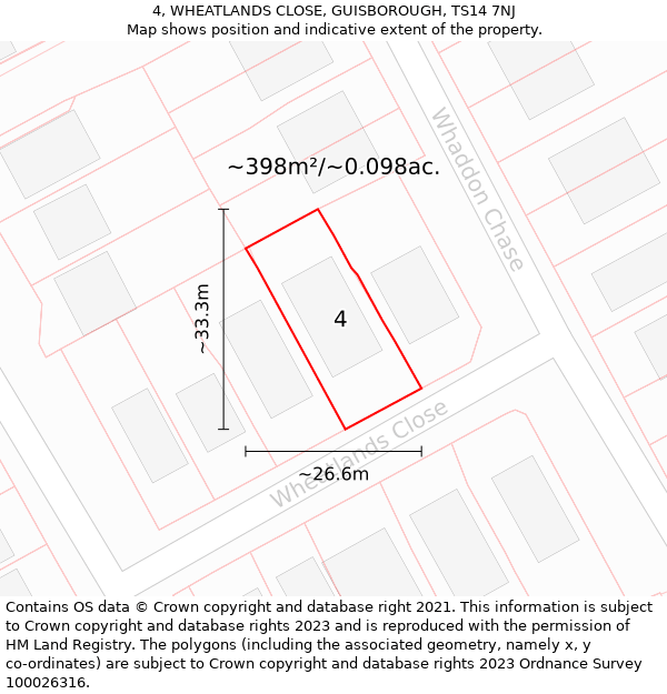 4, WHEATLANDS CLOSE, GUISBOROUGH, TS14 7NJ: Plot and title map