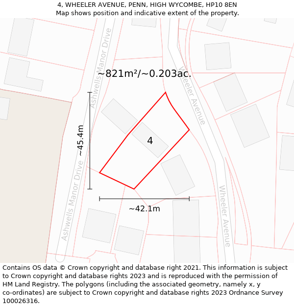 4, WHEELER AVENUE, PENN, HIGH WYCOMBE, HP10 8EN: Plot and title map