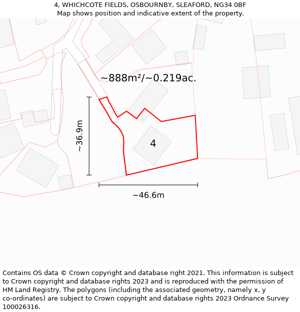 4, WHICHCOTE FIELDS, OSBOURNBY, SLEAFORD, NG34 0BF: Plot and title map