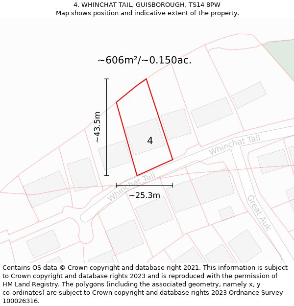 4, WHINCHAT TAIL, GUISBOROUGH, TS14 8PW: Plot and title map