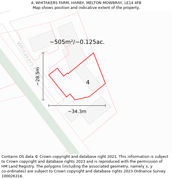 4, WHITAKERS FARM, HARBY, MELTON MOWBRAY, LE14 4FB: Plot and title map