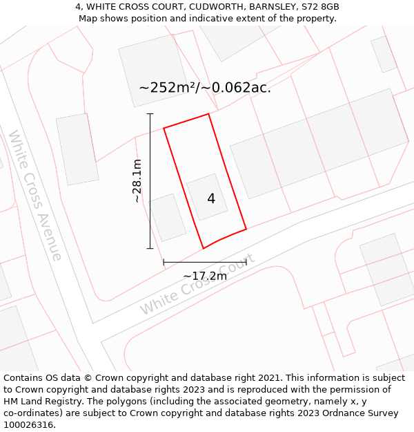 4, WHITE CROSS COURT, CUDWORTH, BARNSLEY, S72 8GB: Plot and title map