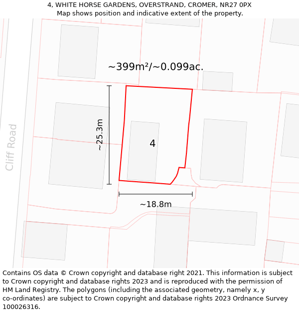 4, WHITE HORSE GARDENS, OVERSTRAND, CROMER, NR27 0PX: Plot and title map