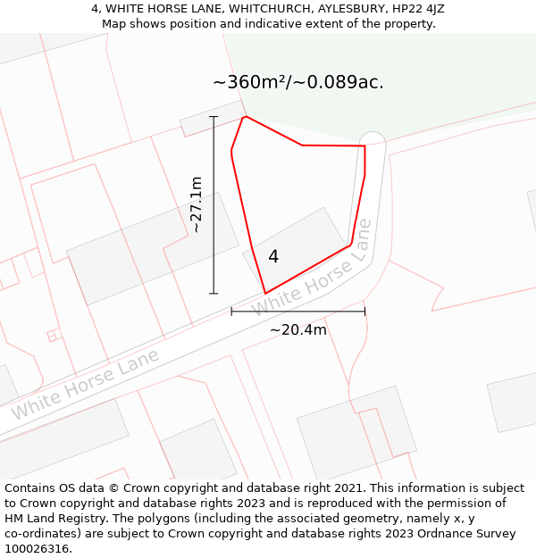 4, WHITE HORSE LANE, WHITCHURCH, AYLESBURY, HP22 4JZ: Plot and title map