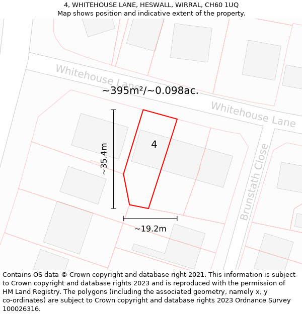 4, WHITEHOUSE LANE, HESWALL, WIRRAL, CH60 1UQ: Plot and title map