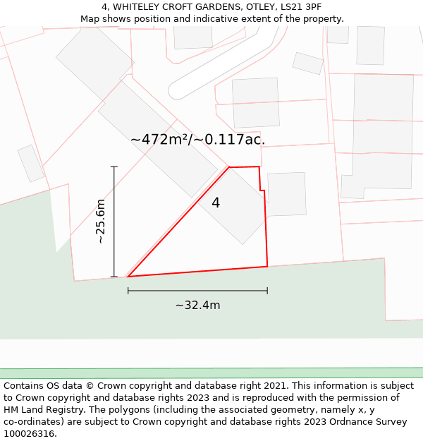 4, WHITELEY CROFT GARDENS, OTLEY, LS21 3PF: Plot and title map