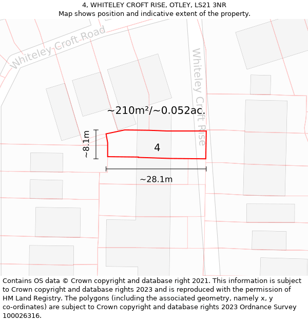 4, WHITELEY CROFT RISE, OTLEY, LS21 3NR: Plot and title map