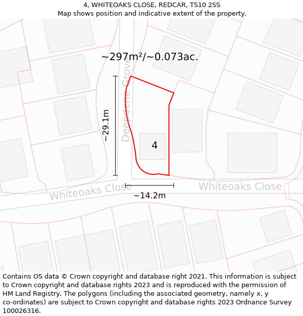 4, WHITEOAKS CLOSE, REDCAR, TS10 2SS: Plot and title map