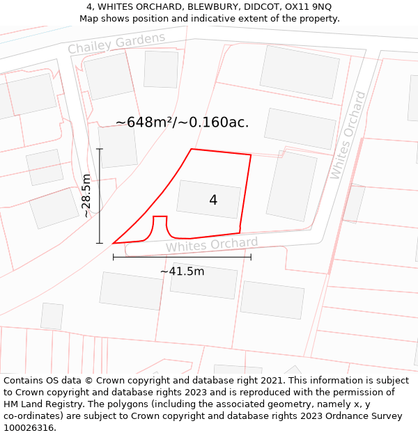 4, WHITES ORCHARD, BLEWBURY, DIDCOT, OX11 9NQ: Plot and title map