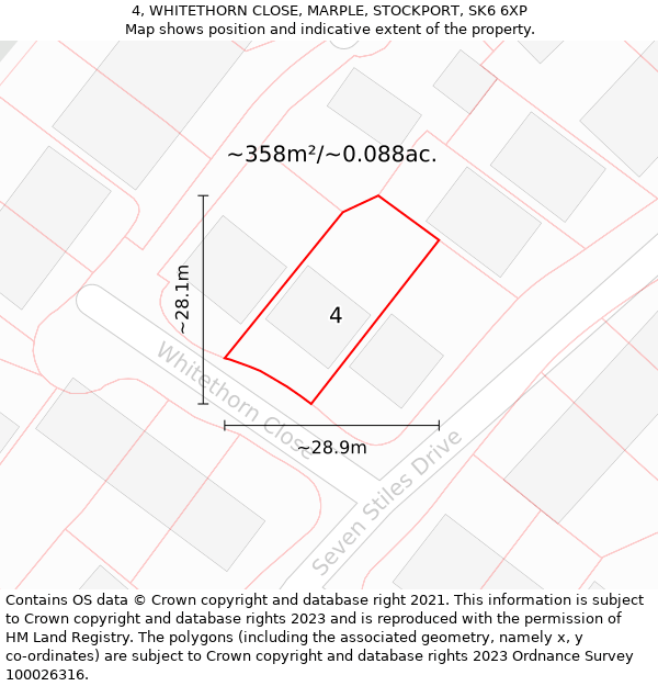4, WHITETHORN CLOSE, MARPLE, STOCKPORT, SK6 6XP: Plot and title map